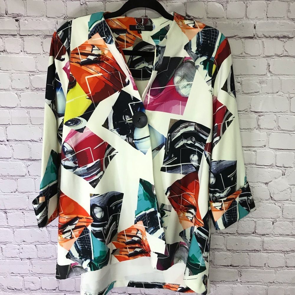 LIOR PARIS Unique Vini One Button Art to Wear Swing Jacket 3/4 Sleeve Size S
